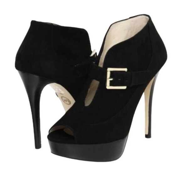 MICHAEL KORS Ebony Black Suede Bucked Peep Toe Platform Bootie Size 8M - Picture 1 of 8